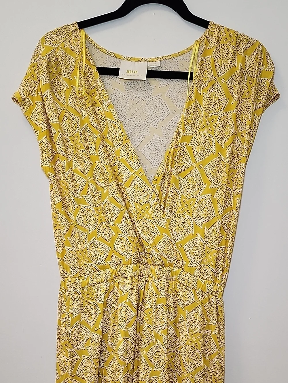 Maeve Anthropologie Fete A-Line Dress Yellow Floral Surplice Stretch Medium